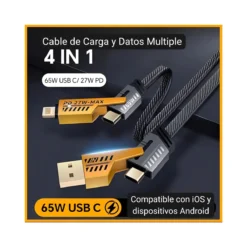 Cable Carga Rápida 4 En 1 Usb-c Y Lightning 65w Mallado
